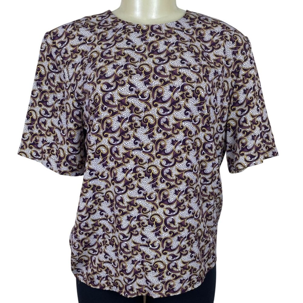 Vintage Worthington Womens Purple White Blouse Sze M